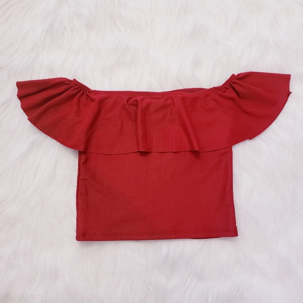 NWOT ruffle around ribbed red swim top - 4 yr.